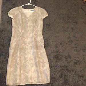 Demure snake skin print and lace dress